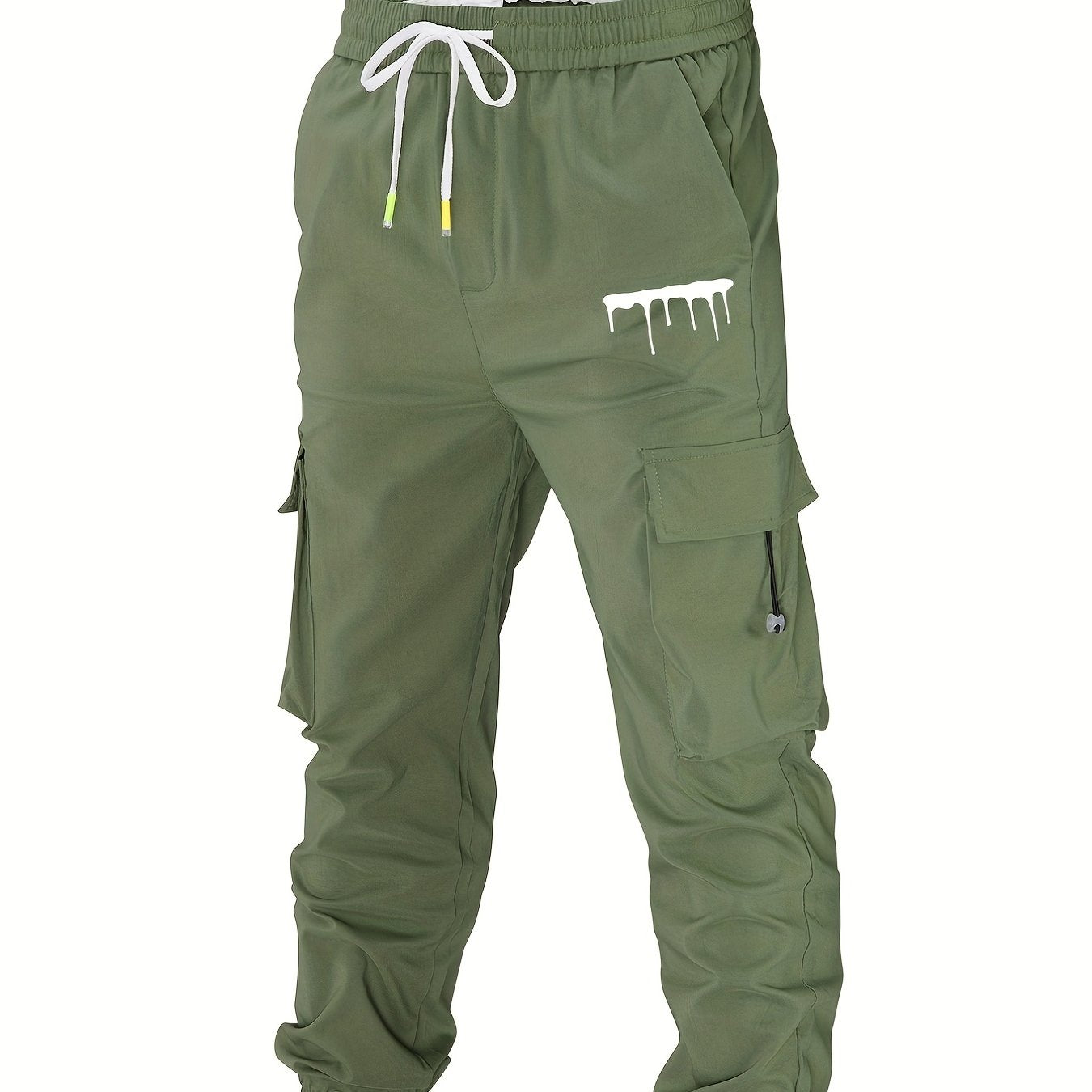 Classic Pocket Cargo Pants Men's Casual Loose Fit Drawstring Solid Cargo Pants