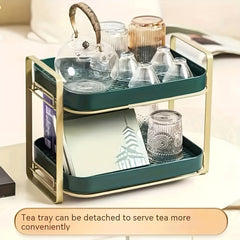 Desktop Storage Rack for Cups and Tea Ware with Drain Tray
