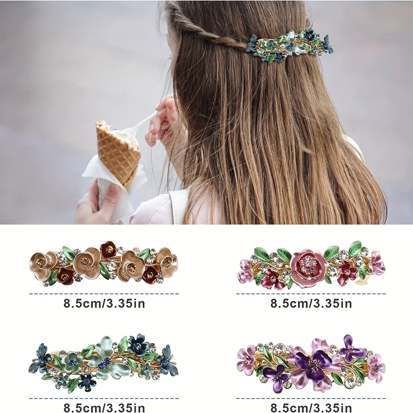 Colorful Flower Leaf French Barrette Hair Clip