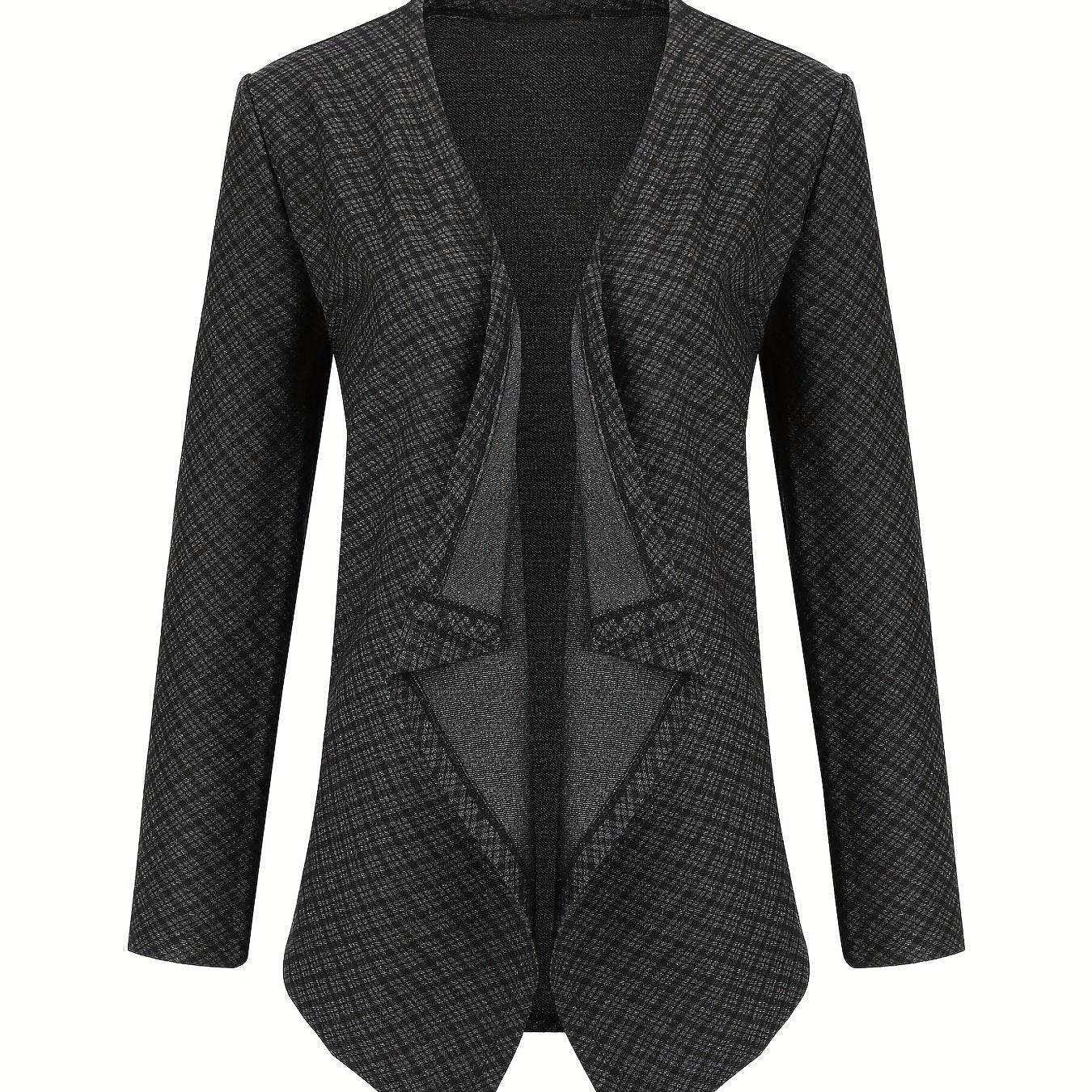 Plaid Print Casual Open Front Long Sleeve Jacket