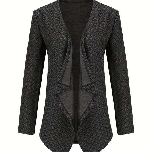 Plaid Print Casual Open Front Long Sleeve Jacket
