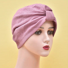 Solid Pleated Turban Cap Elastic Head Wrap Women Bandana Casual Hijab Hat