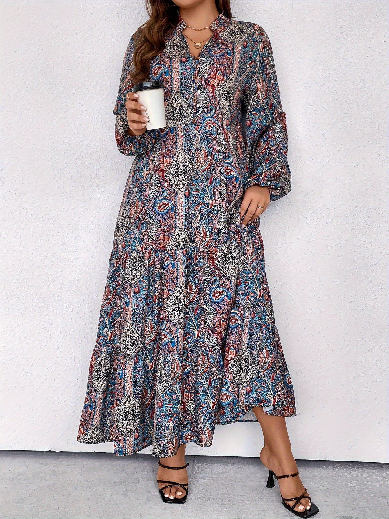 Allover Paisley Print Maxi Smock Dress