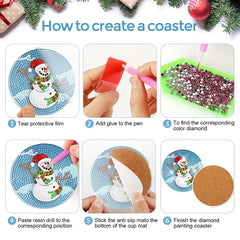 8pcs Snowman Diamond Painting Coaster Kits With Holder DIY Diamond Art