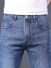 Men's Elastic Jeans Straight Leg Crop Denim Pants