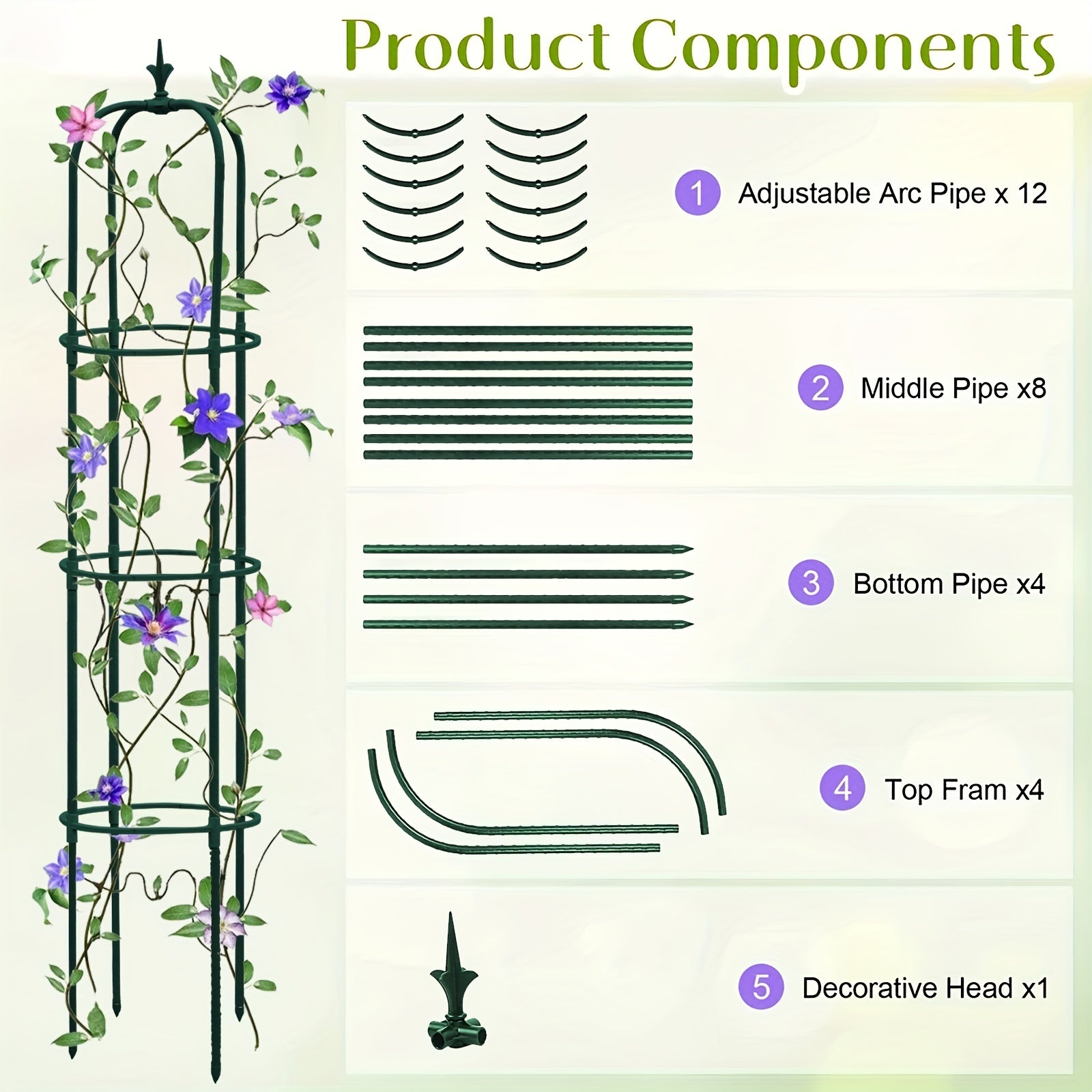 Tower Obelisk Garden Trellis Plant Support Vines Flowers Rustproof Green