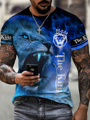 Lion 3D Pattern Print Men's Short Sleeve Tee