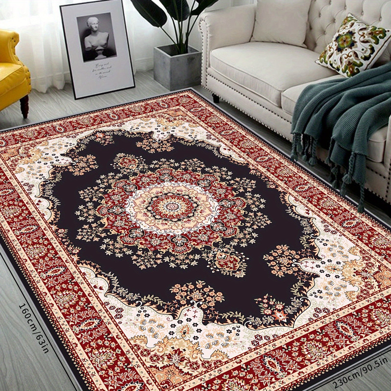 Large Vintage Persian Area Rug Non slip TPR Backing for Living Room Bedroom