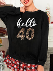 Plus Leopard Number & Letter Print Long Sleeve Lounge Top