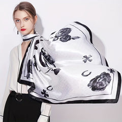 Peony Flower Silk Square Scarf Large Shawl Women Headwrap Hair Accessory