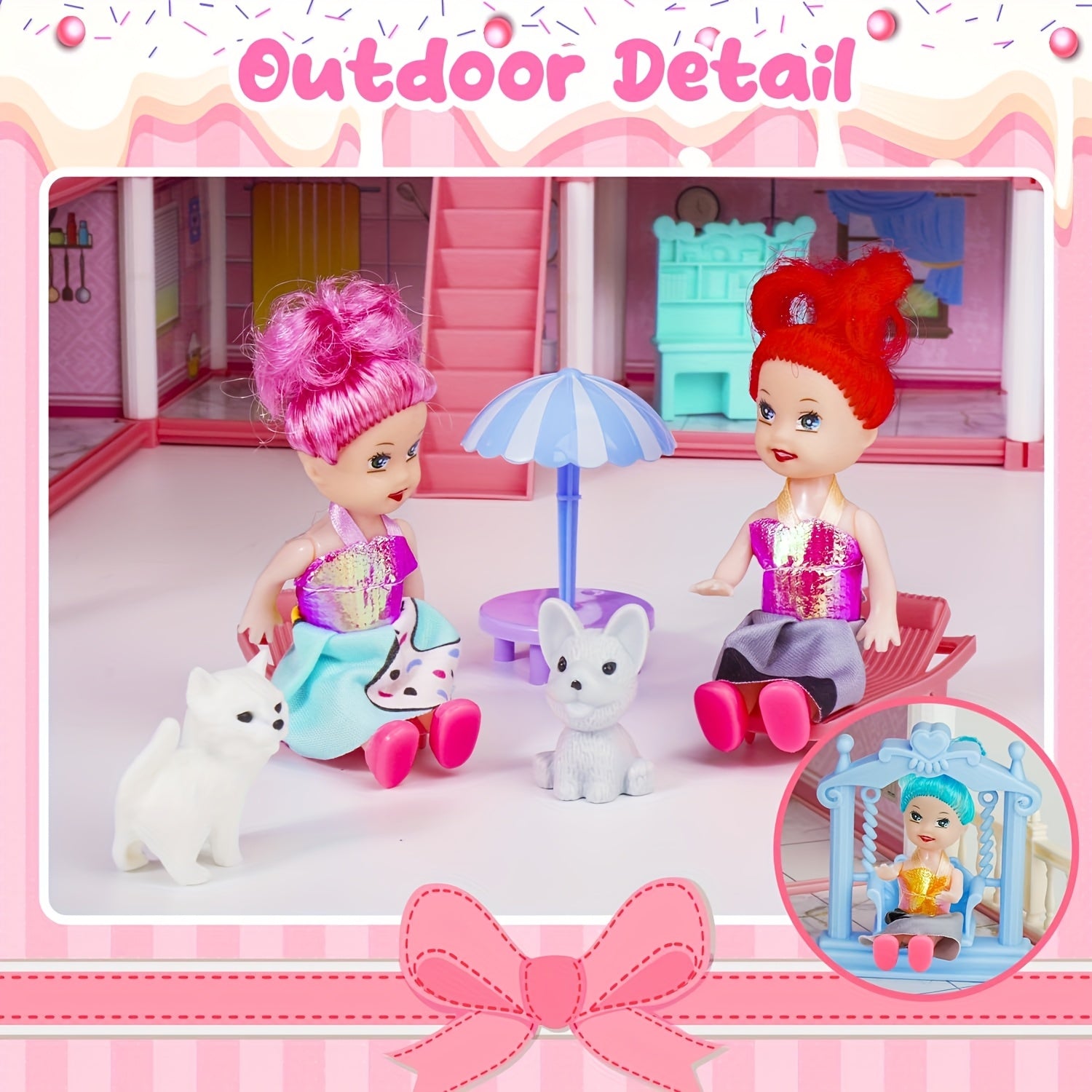 5 Story Pink Dollhouse for Girls with 27 Rooms ABS Material