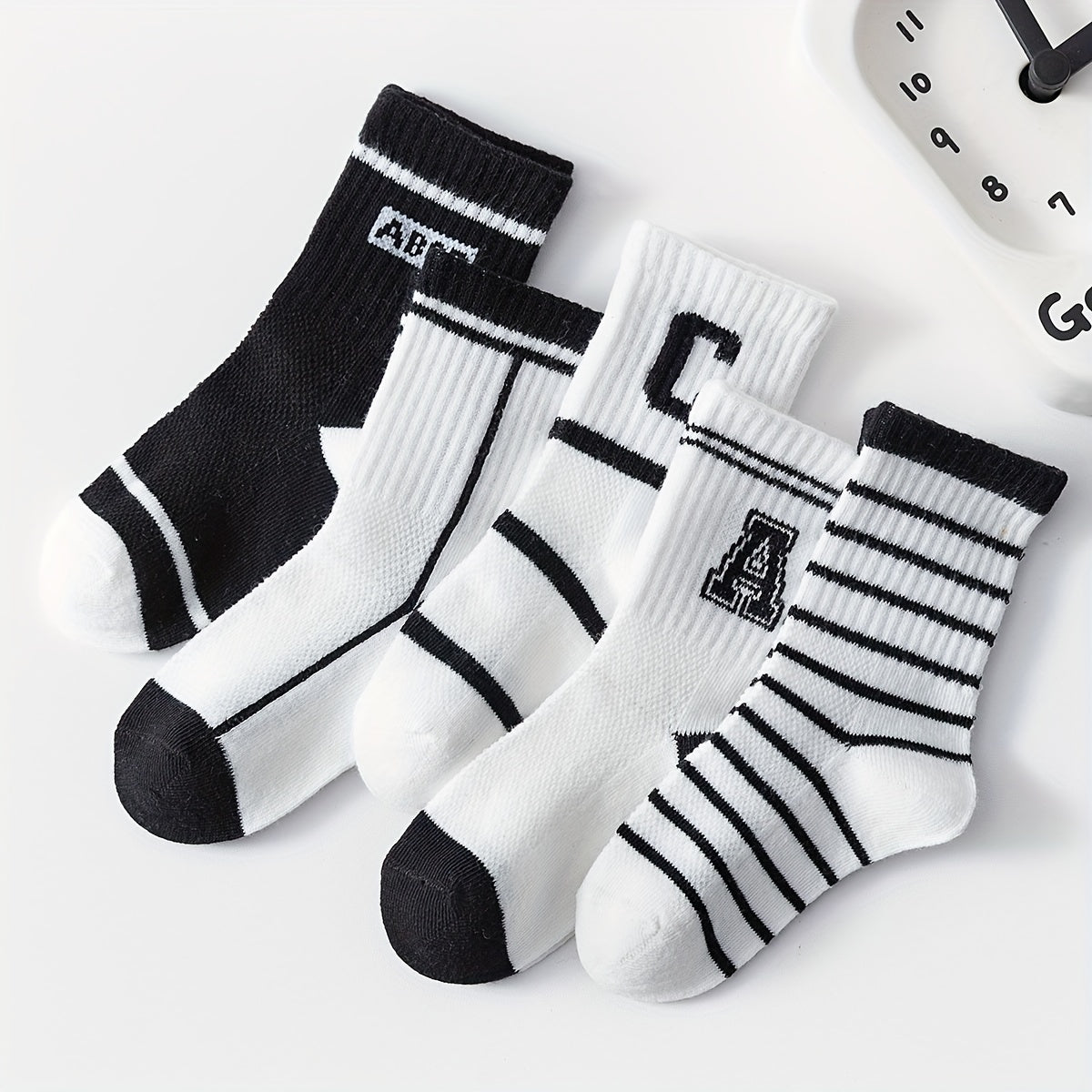 5 Pairs Striped Knit Crew Socks Cotton Boys Girls Accessories