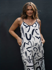 Graffiti Print Cami Jumpsuit Wide Leg With Pockets
