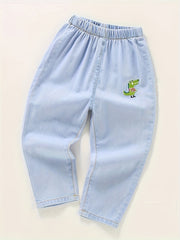Boys Dino Embroidered Jeans Pants Spring Summer Autumn Kids Clothes