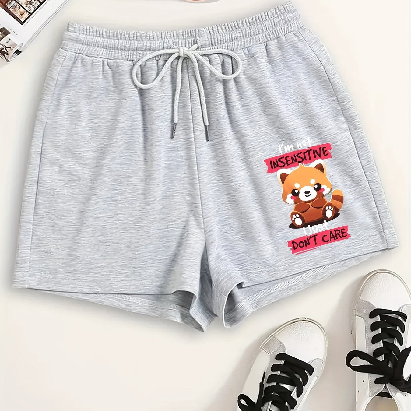 Women's Plus Raccoon & Slogan Print Pajama Shorts