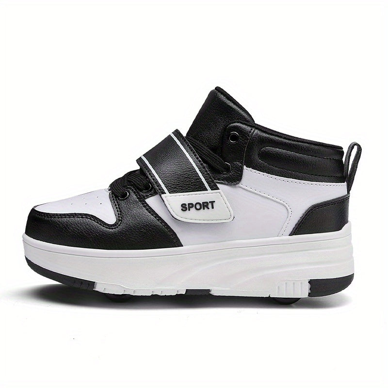 Youth Roller Shoes Hook & Loop Comfy 4 Wheels Skate Sneakers