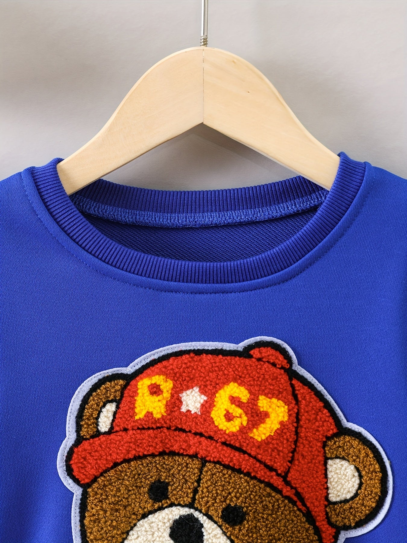 Boys Casual Bear Embroidered Pullover Sweatshirt