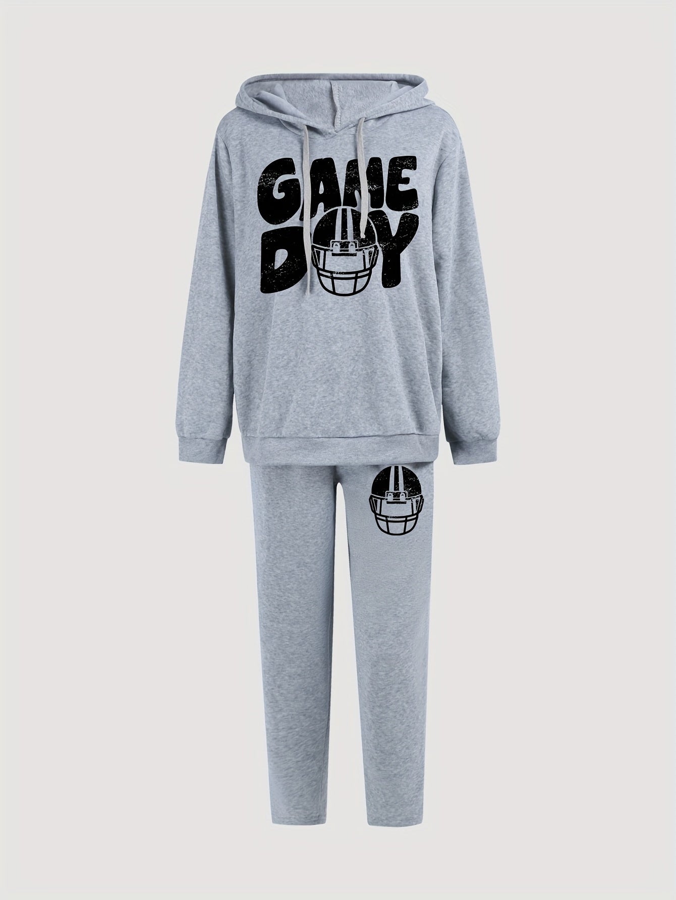 Women's Plus Size Helmet & Art Letter Print Hoodie & Sweatpants Set