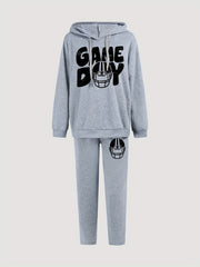Women's Plus Size Helmet & Art Letter Print Hoodie & Sweatpants Set