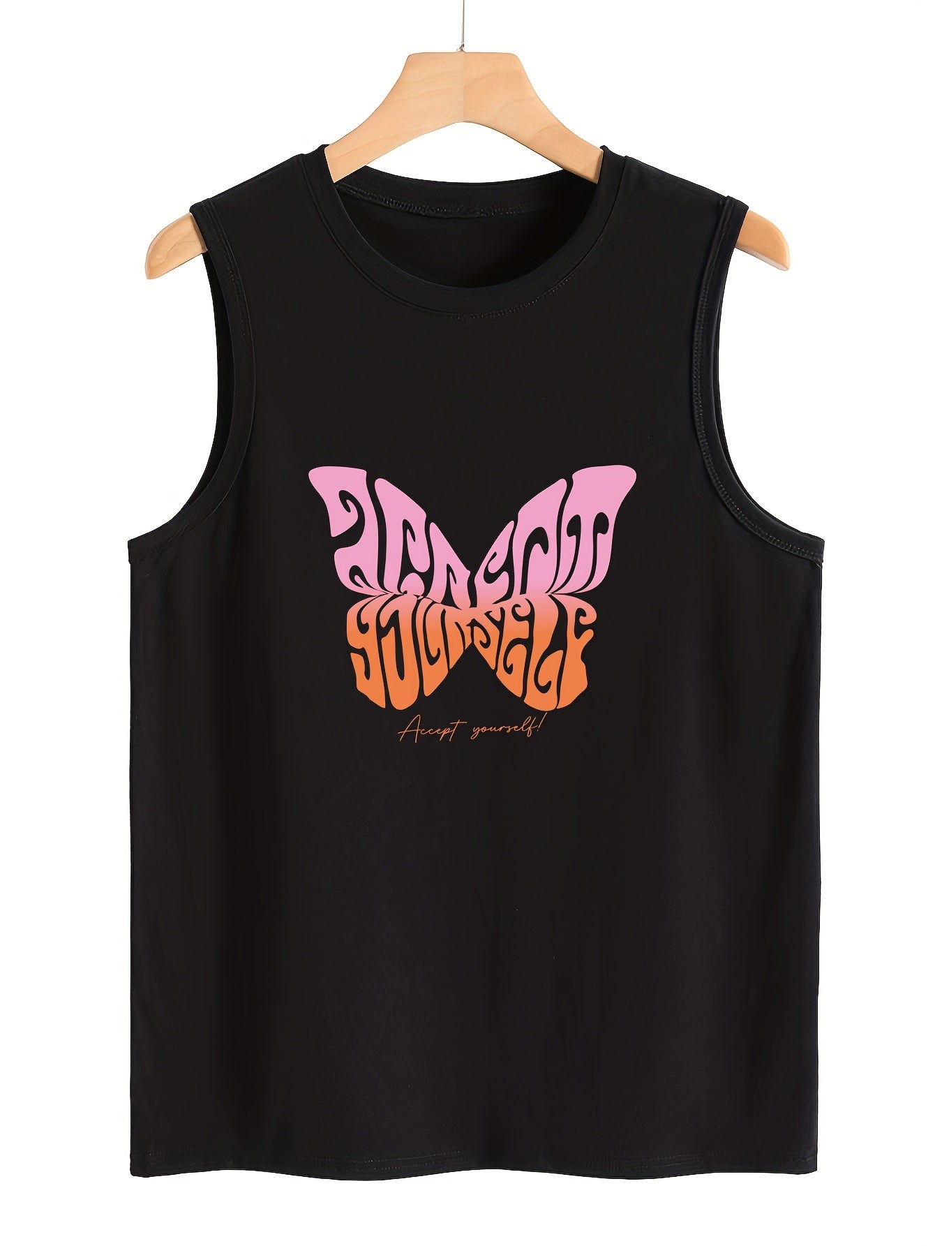Butterfly Pattern Sleeveless Sports Vest Round Neck Casual Top