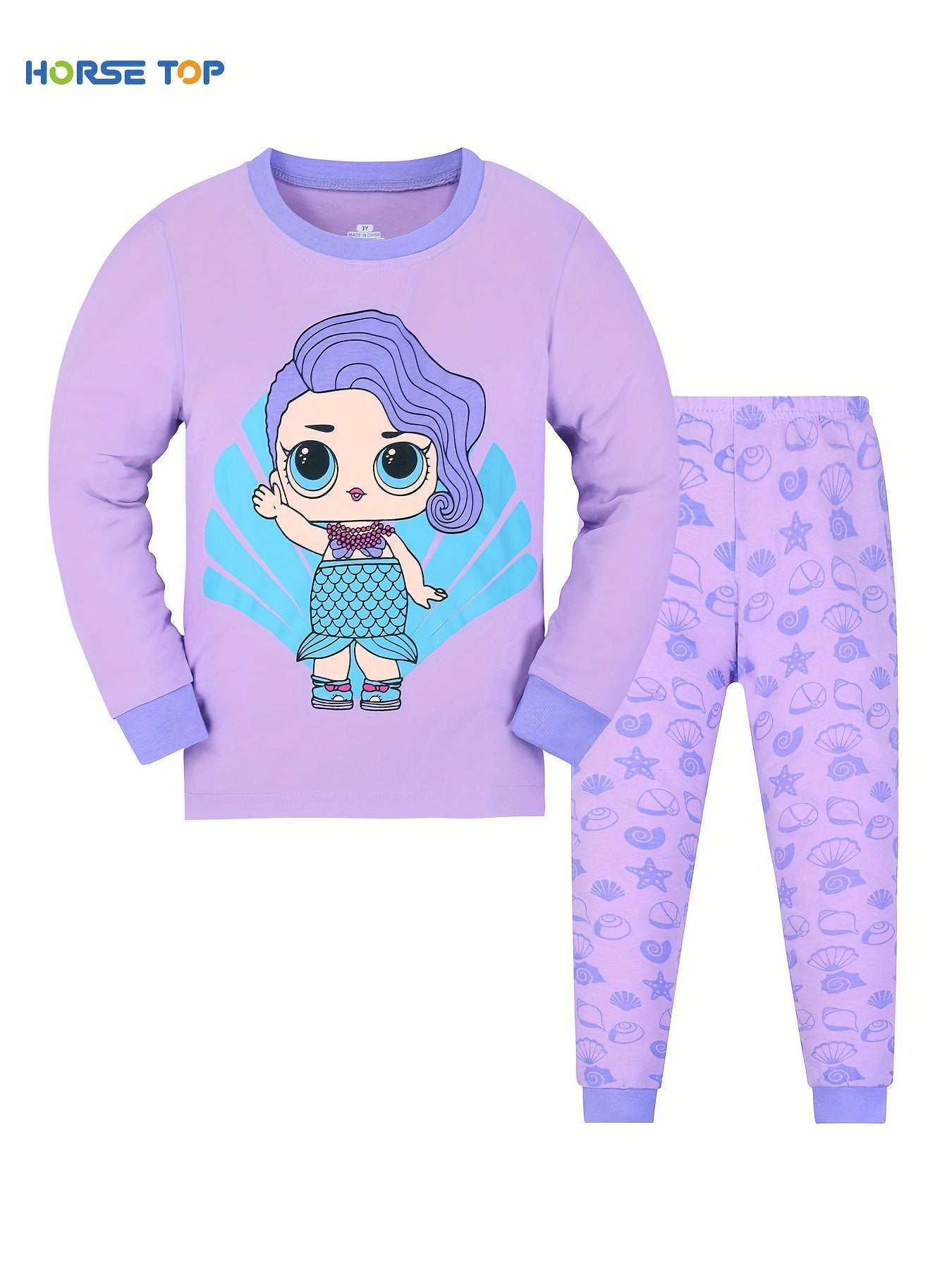 Kid's 2pcs Pajamas Long Sleeve Top & Pants Set Cartoon Girl LOVE Print