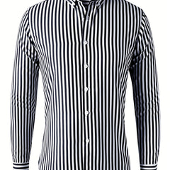 Men's Stripe Print Button Up Shirt
