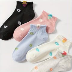5 Pairs Floral Print Short Socks Women's Stockings & Hosiery