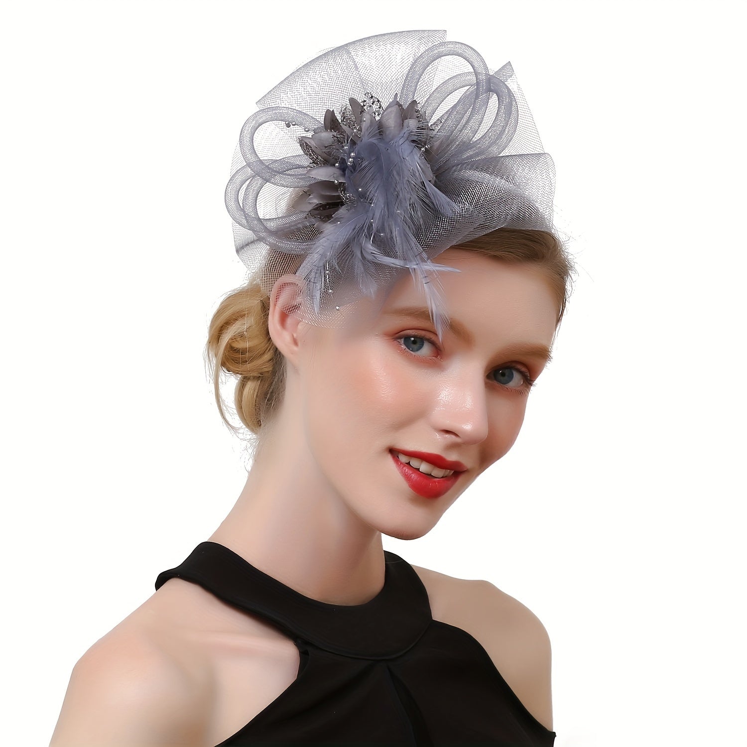 Lady Mesh Hat with Faux Feather Head Piece Accessories