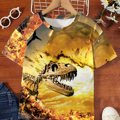 3D Skeleton Dinosaur Graphic Tee Kids Summer Gift