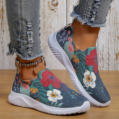 Flower Print Mesh Breathable Running Shoes Soft Lightweight Comfortable