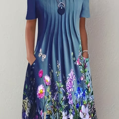 Floral Print Dress with Pockets - Plus Size