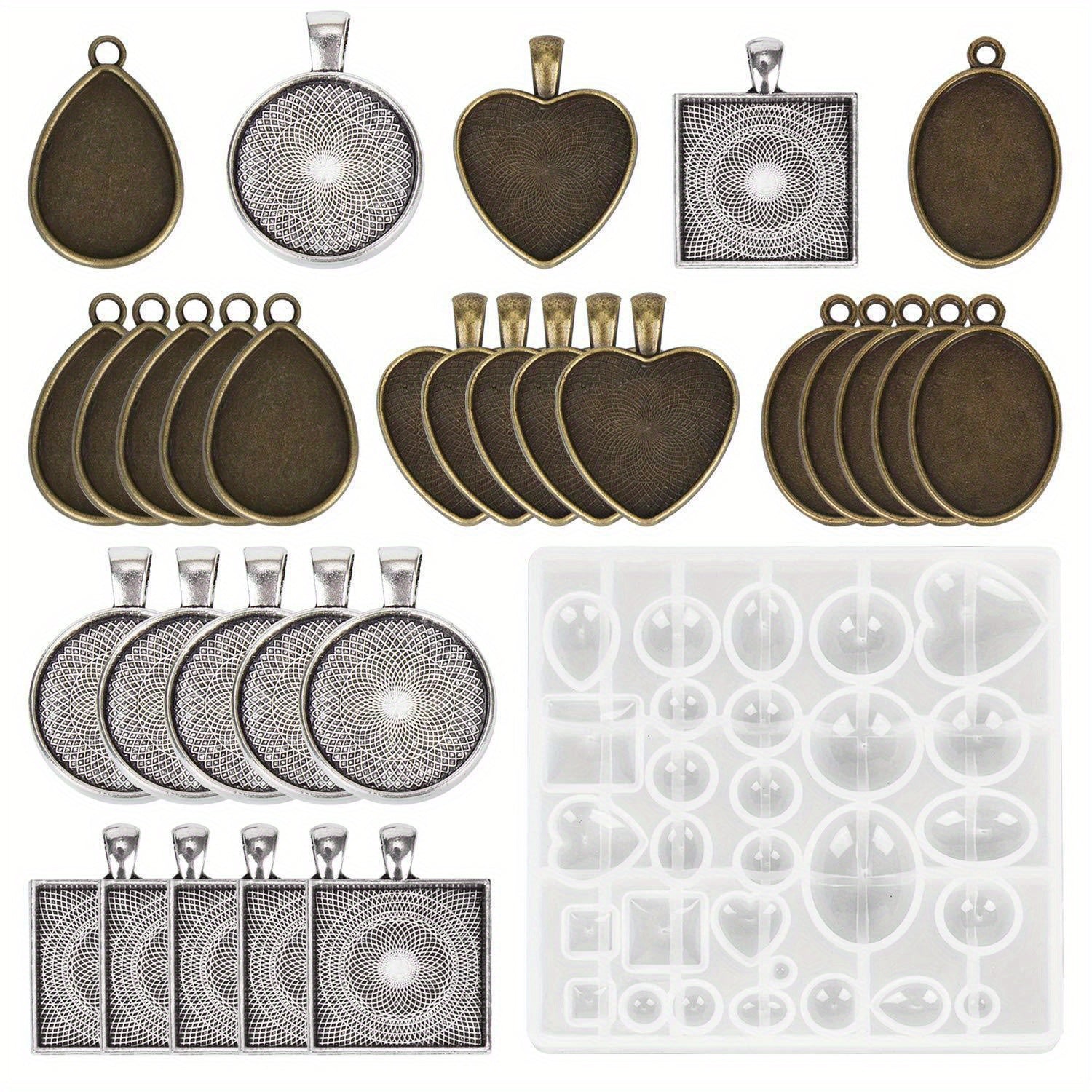 31pcs Time Gemstone Shape DIY Pendant Silicone Mold Set For Jewelry Making