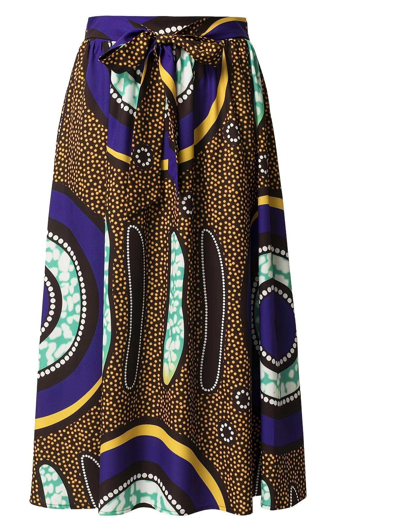 Graphic Print Pleated Skirts Boho Tie Front Summer Skirts Women's Clothing