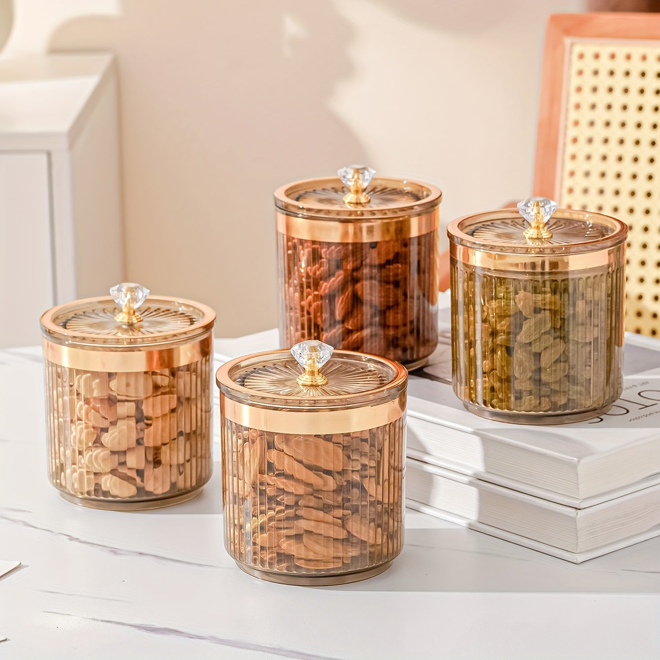 Acrylic Bead Decor Sugar Jar Candy Snack Jar Sealed Jar Golden Sugar Jar