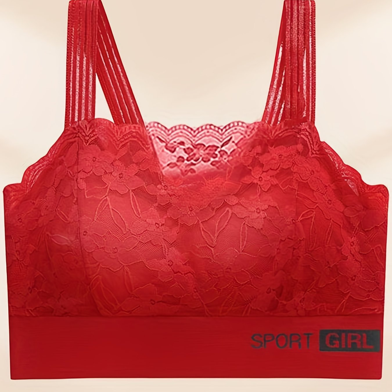 Scallop Trim Wireless Bra, Breathable Lace Lingerie