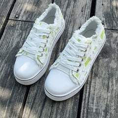 Women's Flat Canvas Sneakers Lace Up Low Top Trainers Casual Shoes