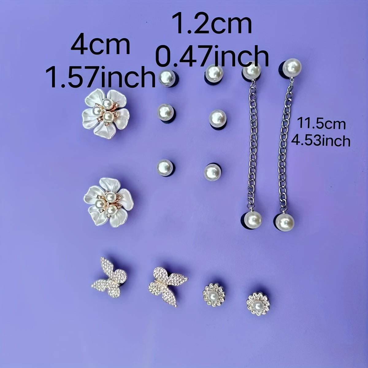 12PCS Shoe Accessories Faux Pearl & Flower & Butterfly Gift For Girls Women