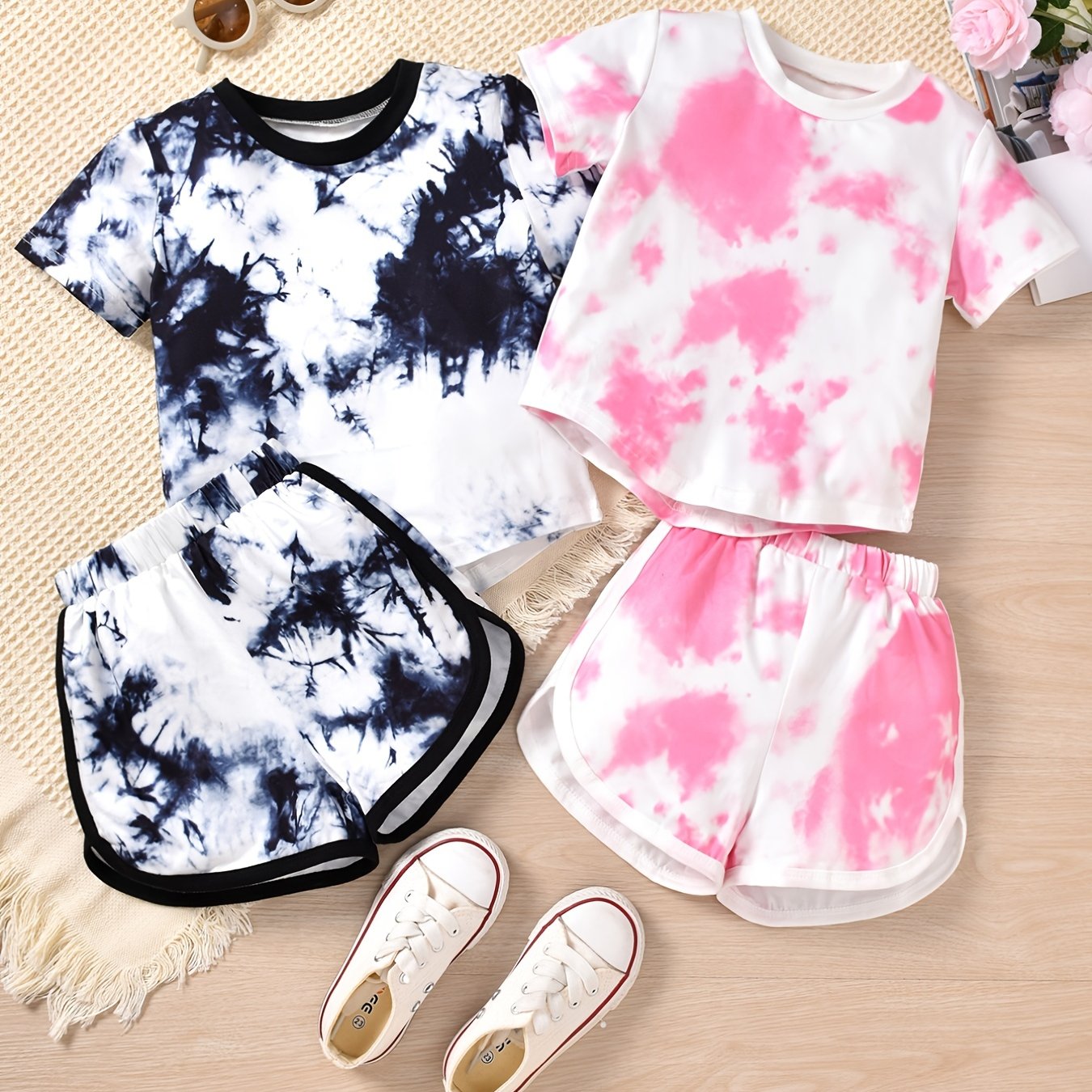 Girls Tie Dye T Shirt Set & Shorts Summer Clothes