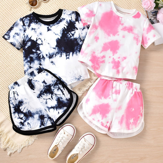 Girls Tie Dye T Shirt Set & Shorts Summer Clothes