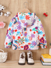 Butterfly Print Hooded Coat Girls Fleece Lined Zipper Closure Winter Warm Jacket