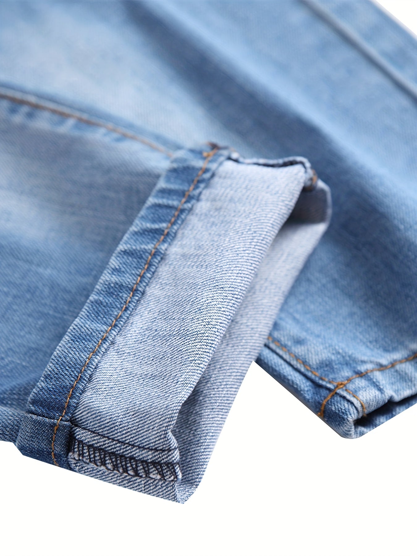 Mens Ripped Straight Denim Jeans With Pockets