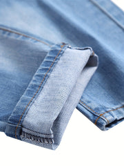 Mens Ripped Straight Denim Jeans With Pockets