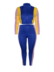 Colorblock Zip Up Jacket & Pants Set Plus Size