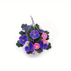 1:12 Dollhouse Clay Flower Pot Purple & Pink Mini Plant with Hanging Chain