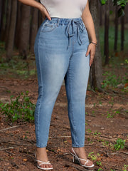 Casual Jeans Women's Plus Washed Elastic Drawstring Skinny