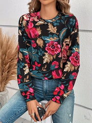 Floral Print Pullover Sweatshirt Long Sleeve Crew Neck for Spring & Fall Women