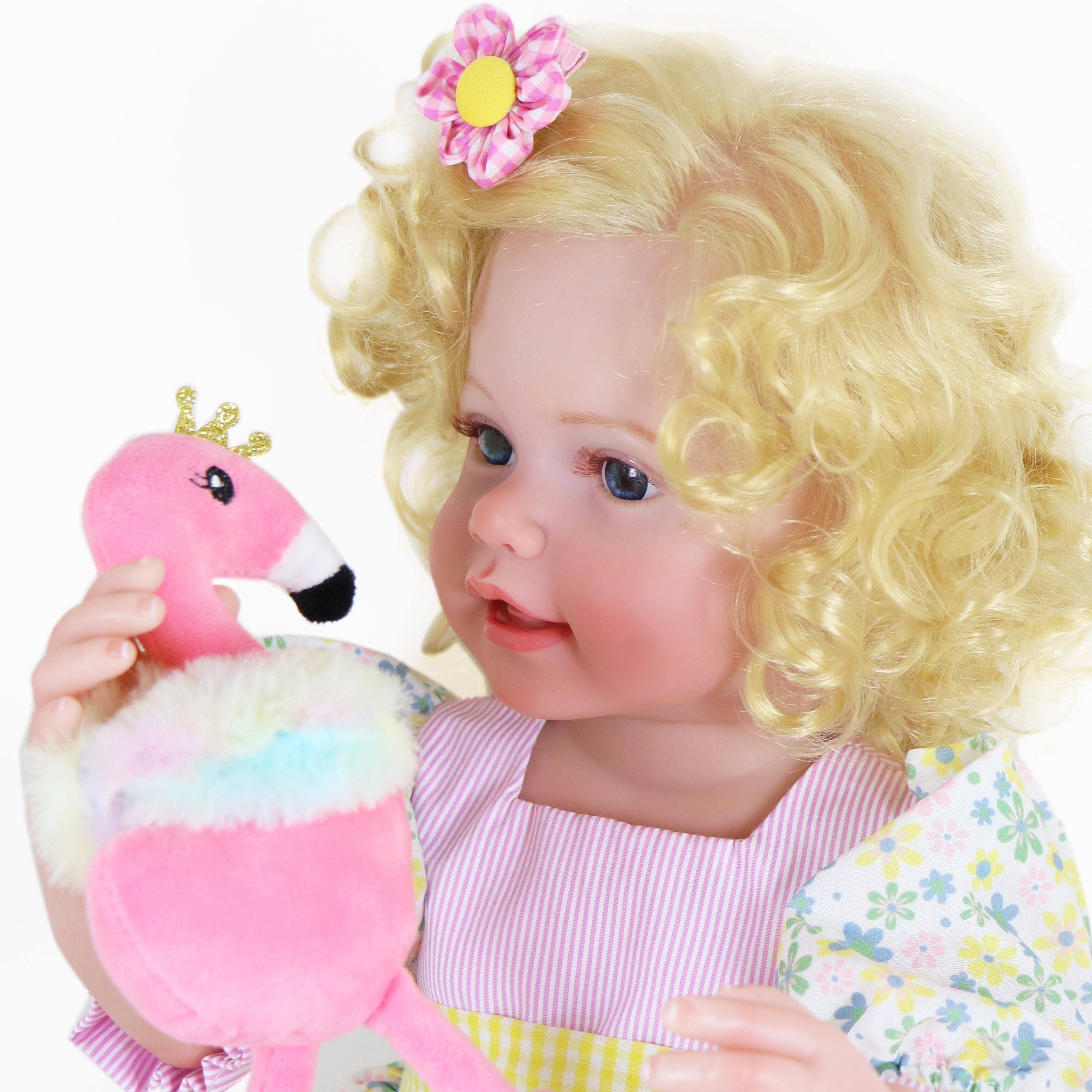 Flamingo Girl 3D Painted Skin Vinyl Rooted Hair Flamingo Plush Halloween
