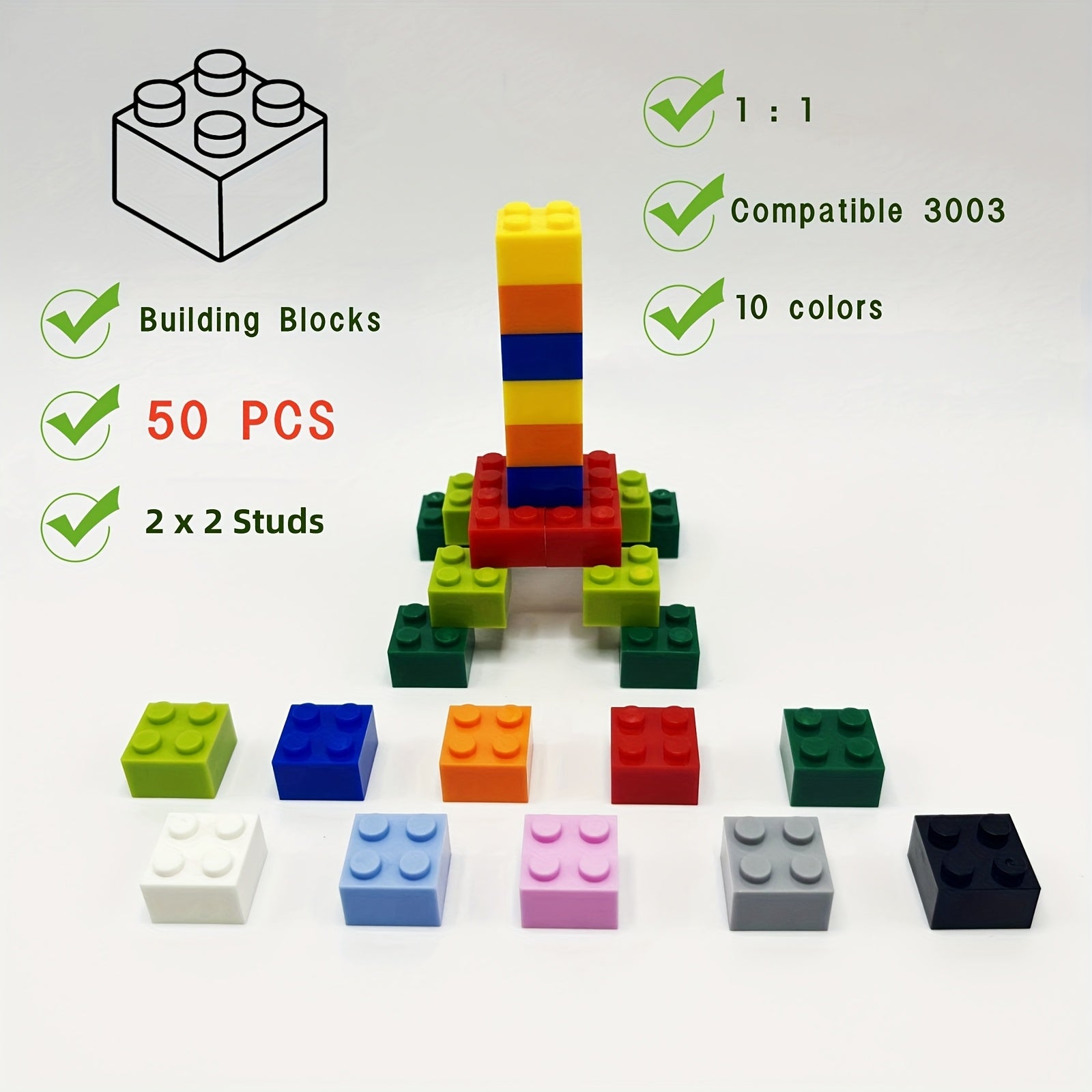 50pcs Building Blocks 2 X 2 Stud Hole Small Compatible with 3003 for Toys DIY