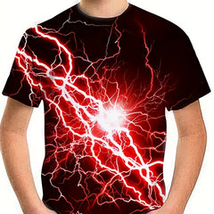 Boys' Red Lightning Graphic T Shirt Breathable Casual Tee