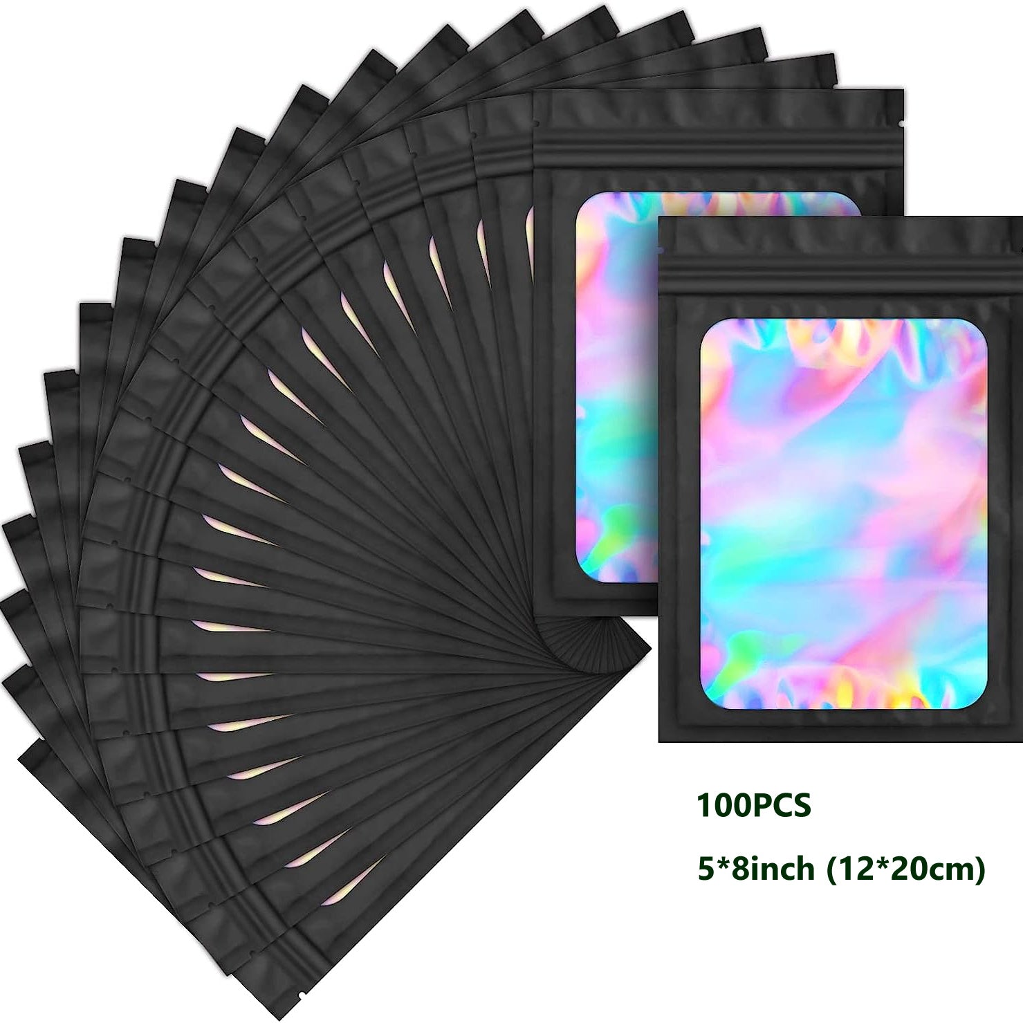 100pcs Mylar Bags Holographic Smell Proof Zipper Pouch